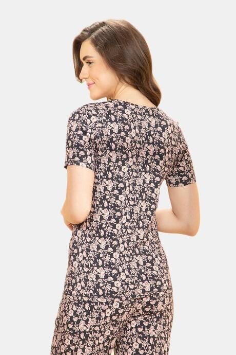 Amante Scoop Neck Sleep Tee - Graphite Floral Print — image 3